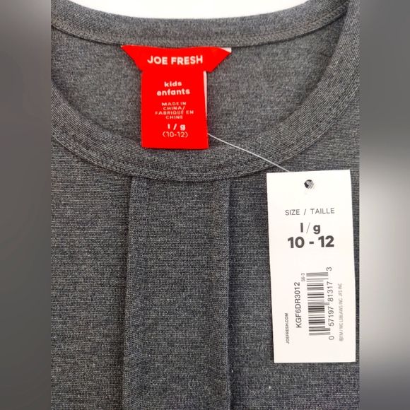 Joe Fresh Girl Dark Grey Pleats Stretchy Pullover Dress New Size L (10-12) - Picture 3 of 6